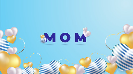 Blue gold pink Valentine christmas new year 3d design background with love heart shaped balloon. Vector illustration, greeting banner, card, wallpaper, flyer, poster, brochure, wedding invitation