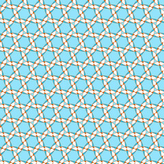 Abstract geometric modern pattern with simple cross geometric shapes in light pastel blue and orange colors
