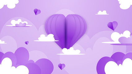 Purple and white Valentine christmas new year 3d design background with love heart shaped balloon. Vector illustration, greeting banner, card, wallpaper, flyer, poster, brochure, wedding invitation