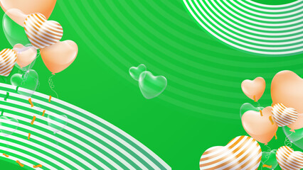 Gold and white Valentine christmas new year 3d design background with love heart shaped balloon. Vector illustration, greeting banner, card, wallpaper, flyer, poster, brochure, wedding invitation