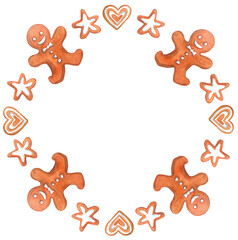 Gingerbread frame. Christmas decor. Watercolor sketch. Hand drawn artwork.