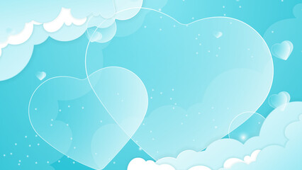 Blue pink and white Valentine christmas new year 3d design background with love heart shaped balloon. Vector illustration, greeting banner, card, wallpaper, flyer, poster, brochure, wedding invitation