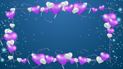 Blue pink and white Valentine christmas new year 3d design background with love heart shaped balloon. Vector illustration, greeting banner, card, wallpaper, flyer, poster, brochure, wedding invitation