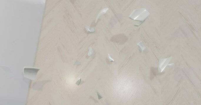 3d render of a broken cup in to small fragments, breaking animation in slow motion . High quality 4k footage