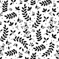 seamless pattern in black and white with leaves