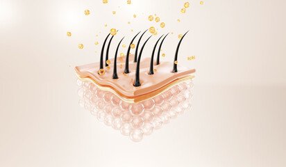 Nourish hair of shampoo or serum. Repair damaged hair. 3d rendering.	
