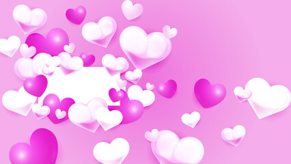 Red, pink and white Valentine christmas new year 3d design background with love heart shaped balloon. Vector illustration, greeting banner, card, wallpaper, flyer, poster, brochure, wedding invitation