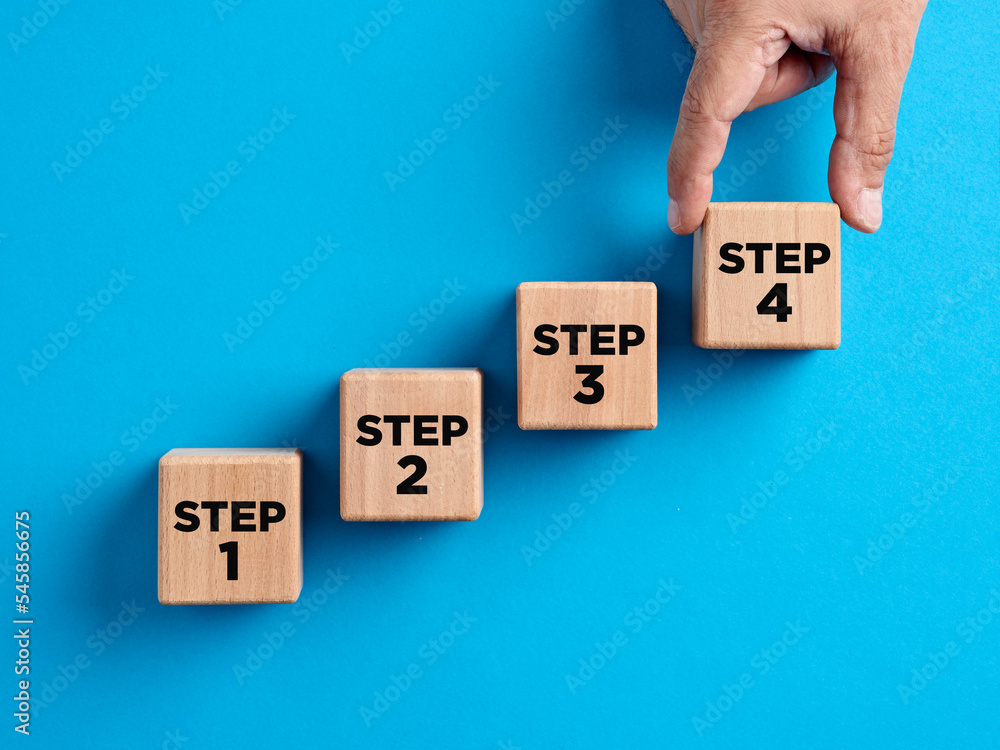 Poster step by step progress in business planning, career improvement or problem solving concept.
