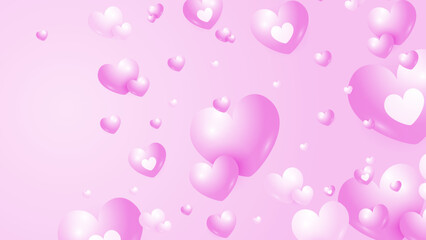 Red, pink and white Valentine christmas new year 3d design background with love heart shaped balloon. Vector illustration, greeting banner, card, wallpaper, flyer, poster, brochure, wedding invitation