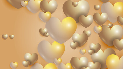 Beige gold pastel and white Valentine christmas new year 3d design background with love heart shaped balloon. Vector illustration, greeting banner, card, wallpaper, flyer, poster, brochure, wedding