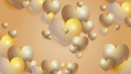 Beige gold pastel and white Valentine christmas new year 3d design background with love heart shaped balloon. Vector illustration, greeting banner, card, wallpaper, flyer, poster, brochure, wedding
