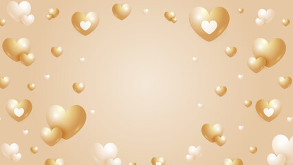 Beige gold pastel and white Valentine christmas new year 3d design background with love heart shaped balloon. Vector illustration, greeting banner, card, wallpaper, flyer, poster, brochure, wedding