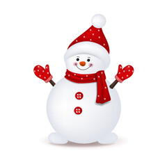 Cute snowman isolated on white background.