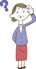 疑問を持つ中高年の女性の全身
