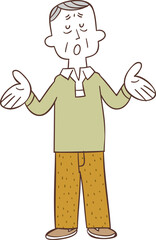 両手を広げた中高年の男性の全身
