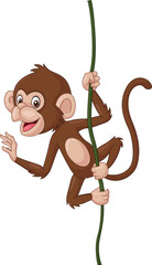 Cartoon baby monkey hanging on a tree branch © tigatelu