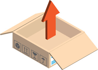 open mailbox and up arrow illustration in 3D isometric style