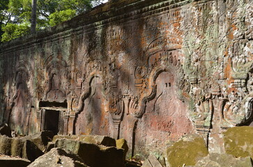 Ornament ancient wall Angkor Wat Cambodia ruin historic khmer temple