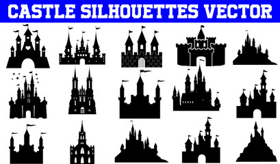 Obraz premium Castle Silhouettes Vector | Castle SVG | Clipart | Graphic | Cutting files for Cricut, Silhouette 