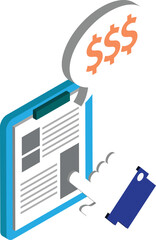 financial documents illustration in 3D isometric style