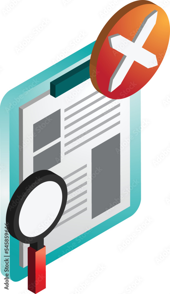 Poster reports and wrong marks illustration in 3d isometric style