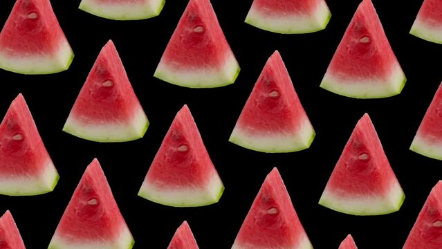 loop motion summer fruit background, animation seamless repeat pattern watermelon in black , tropical summer festival, loop food animation background, animation in seamless background