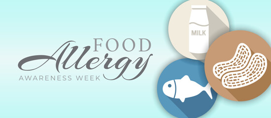 Food Allergy Awareness Week Illustration Background with Milk, Peanuts and Fish Icons