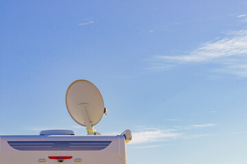 Satellite dish on roof of caravan