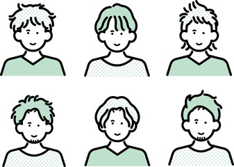 くせ毛を活かしたヘアスタイルの男性のアバターイラストセット