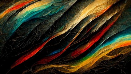 Abstract illustration made of multi colored oil paint on Black Background, 3D Oil Paint Textures