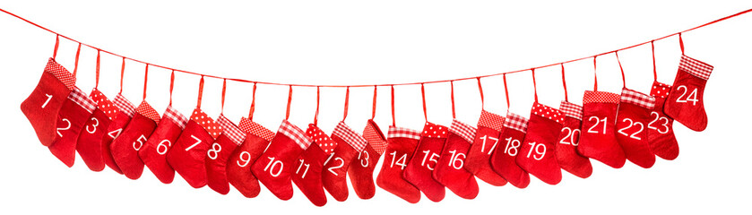 PNG Advent calendar 1-24. Red christmas stocking gifts decoration