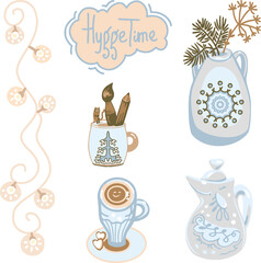 Set of pictures for decoration in warm hygge style.