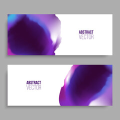 Purple stain. Horizontal banners. Set of abstract backgrounds with purple gradients for your creative graphic design. Vector illustration.
