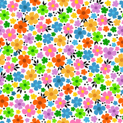 Seamless abstract pattern with flowers and leaves. Bright floral illustration
