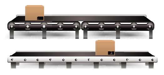 conveyor belt with carton isolated on 

white background
