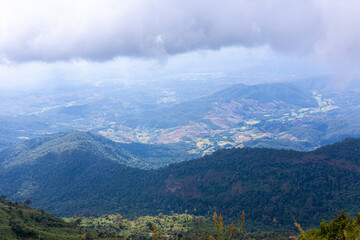 Obraz premium Trail up the mountain covered with fog