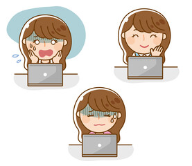 パソコンに向かっている女性のイラスト