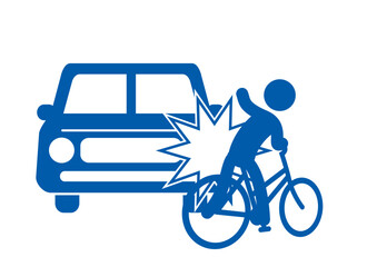 自転車配達員と自動車の交通事故。ひき逃げピクトグラム。