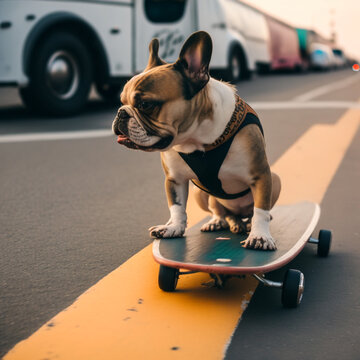 French bulldog on a skateboard