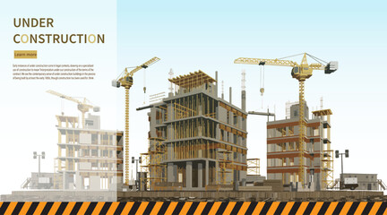 Construction site with a tower crane.Vector illustration
