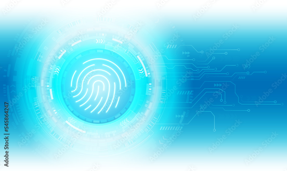 Poster fingerprint scanner icon and round button with metallic background.vector illustration