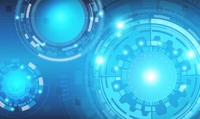 Obraz premium Abstract blue computer technology background with circuit board and circle tech.Vector illustration