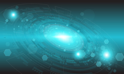 Abstract blue computer technology background with circuit board and  circle tech.Vector illustration