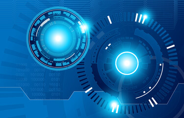 Abstract blue computer technology background with circuit board and  circle tech.Vector illustration