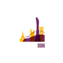 Obraz premium Doha city emblem. Colorful buildings. Vector illustration.