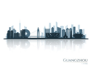 Obraz premium Guangzhou skyline silhouette with reflection. Landscape Guangzhou, China. Vector illustration.