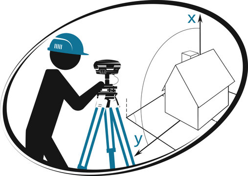 Geodetic cadastral construction work design. Surveyor engineer and geodetic instrument