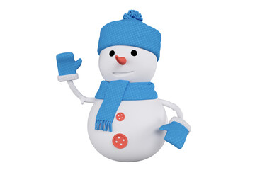 3D Cute snowman wearing blue hat and scarf