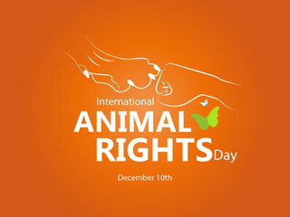 International Animal Rights Day. December 10th. Silhouette of fist and paw colliding on background in orange tones.