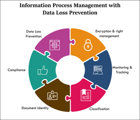 Information Process management with Data Loss prevention with icons in an Infographic template